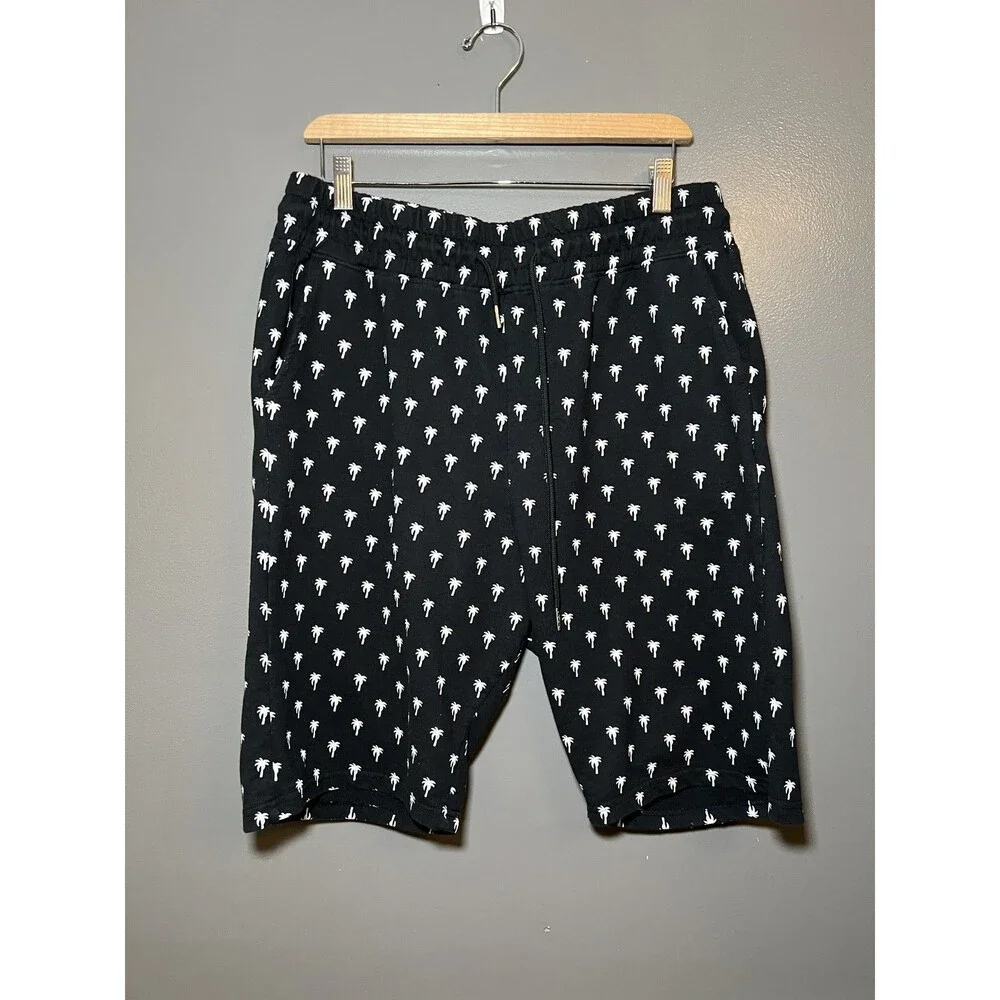 Galaxy by Harvic Shorts Mens 2XL Black Palm Tree Print Drawstring Pockets Summer